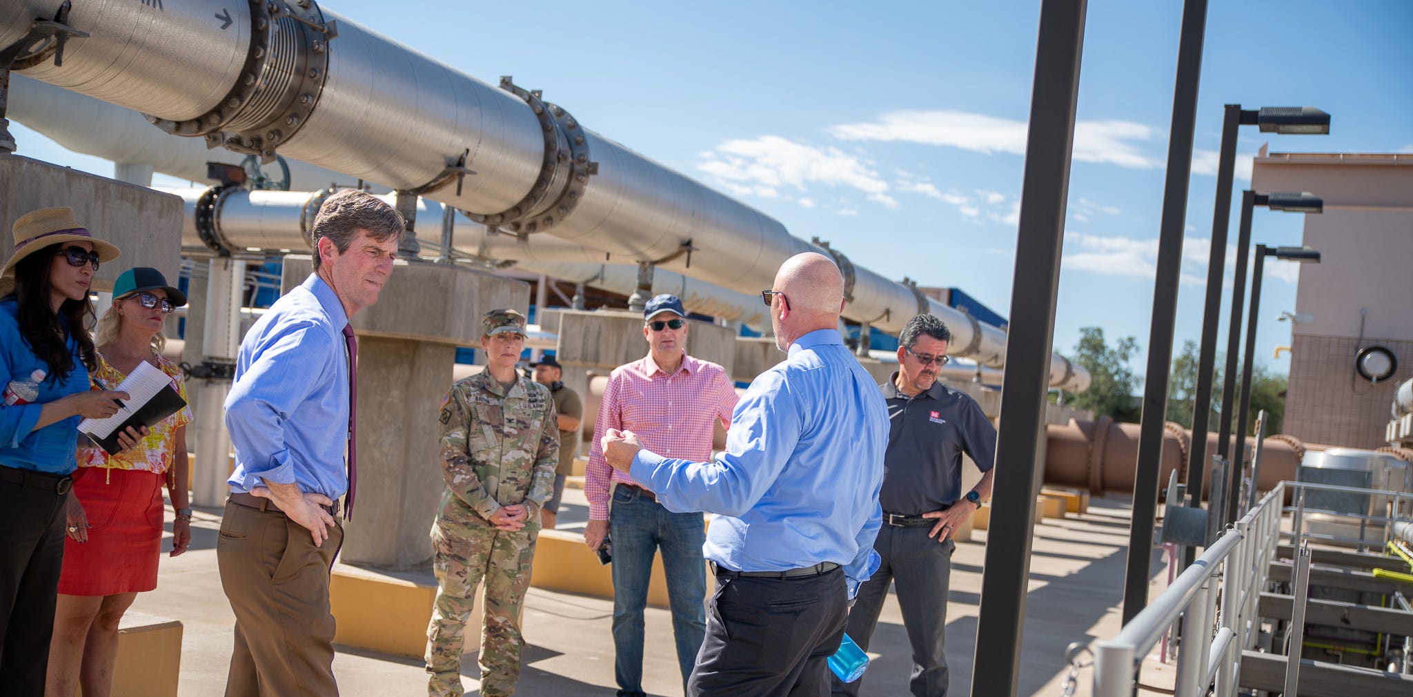 U.S. Rep. Greg Stanton tours the Kyrene Water Reclamation Facility on Sept. 19, 2022. The dormant facility could be brought back online as Arizona officials seek to conserve and reuse water.