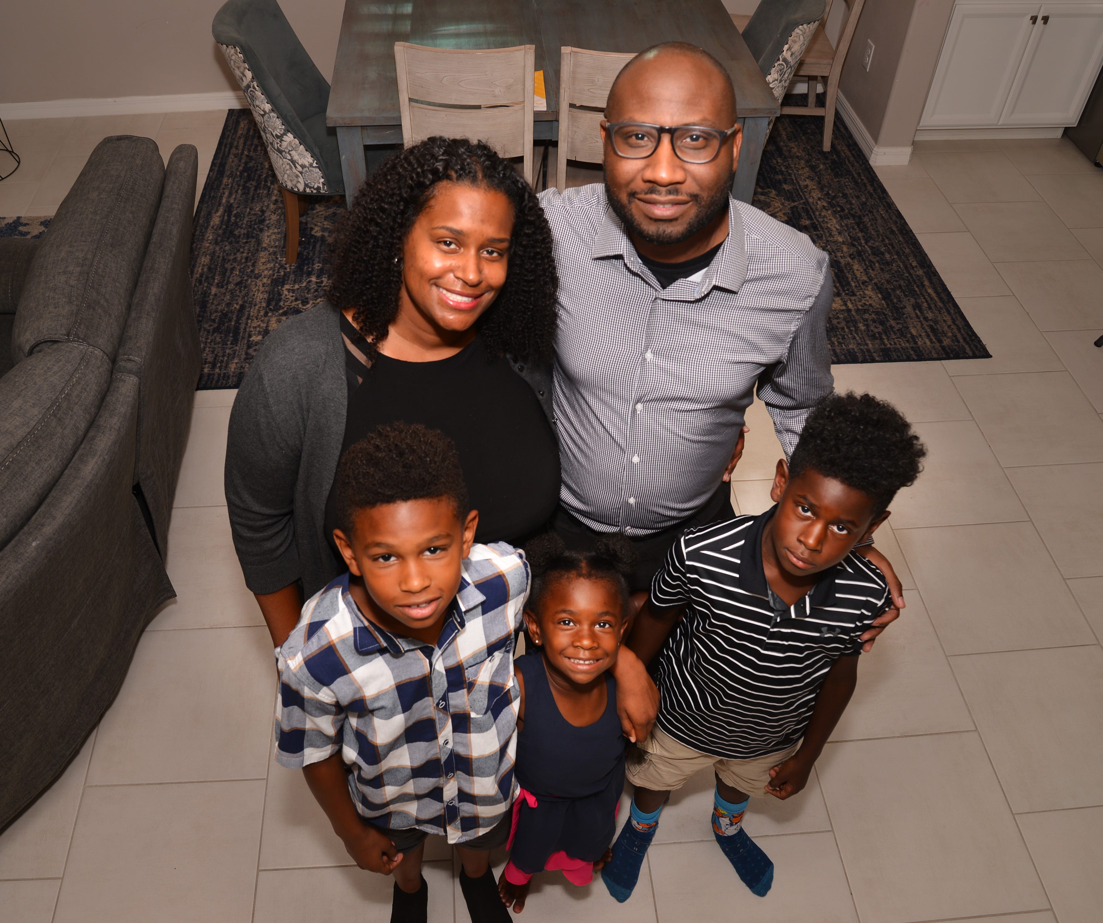 Jabari Hosey is one of the organizers of Families for Safe Schools (Brevard County). He is pictured with his wife, Nicole, and children   from left to right) Jalani, Nyah and Josiah in their Viera, Florida home. 