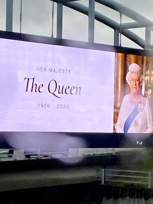 a digital sign on the A 1 Expressway from Scotland to London the morning after the Queen's death was announced.