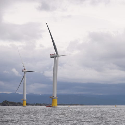 Fully assembled wind turbines undergoing tests and