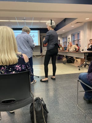 Ruth Baize and Theresa Finn talk to EVSC School Board about "furs," on Monday, September 19, 2022. Baize said school children are allowed to dress and behave like animals and disrupt school. EVSC officials say that is not happening.