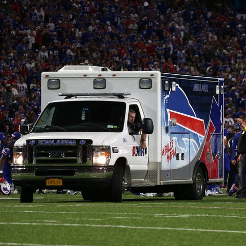 An ambulance is seen on field after the Buffalo Bi