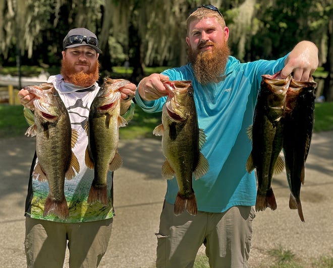 Sean Larsen, left, and Cody Godwin had 18.51 pounds to win the Xtreme Bass Series Central Florida Division tournament Sept. 18 on Lake Arbuckle. 