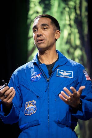 Raja Chari, NASA astronaut and Cedar Falls native, speaking at the Future Ready Iowa Summit in Des Moines, Wednesday, September 21, 2022.