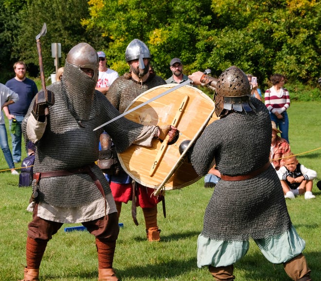 There will be battle demonstrations twice daily at the Midwest Viking Festival Friday and Saturday at the University of Wisconsin-Green Bay.