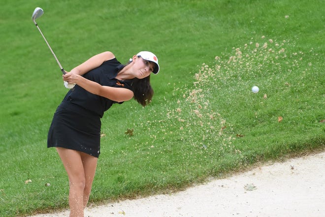 Brighton's Amelia Gatti was first with a 37 in a dual match against Northville at Oak Pointe Country Club on Tuesday, Sept. 20, 2022.