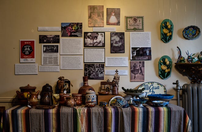 A display shown Tuesday, Sept. 20, at Casa de Rosado Galeria and Cultural Center in Lansing. The center's exhibit "iFiesta!" explores Hispanic culture in Lansing and runs to Oct. 2.