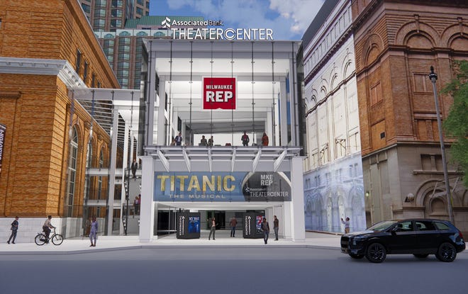 An artist's depiction of the future Associated Bank Theater Center.  Associated Bank announced a $10 million sponsorship agreement with the Rep on Thursday.  The Rep plans to build a new theater complex at its current location.