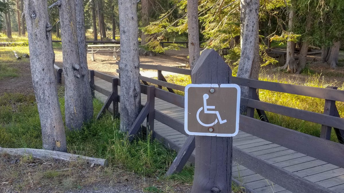 West Thumb Picnic Area  At West Thumb Geyser Basin - sign for wheelchair accessibilty  Yellowstone National Park  08/15/2018