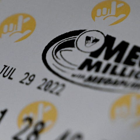 A Mega Millions lottery ticket at a store on July 