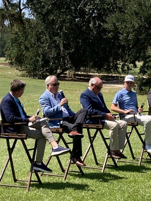 Congaree Golf Director Bruce Davidson, second from left, spoke to the media on Tuesday, Sept. 20, about the Congaree Golf Course and the Congaree Foundation. Congaree held a media day to discuss the CJ Cup, which will be played at Congaree in October.