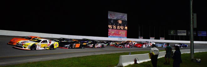 Drivers await the green flag in the Martella's Pharmacies Late Model feature, Sept. 17, at Jennerstown Speedway.