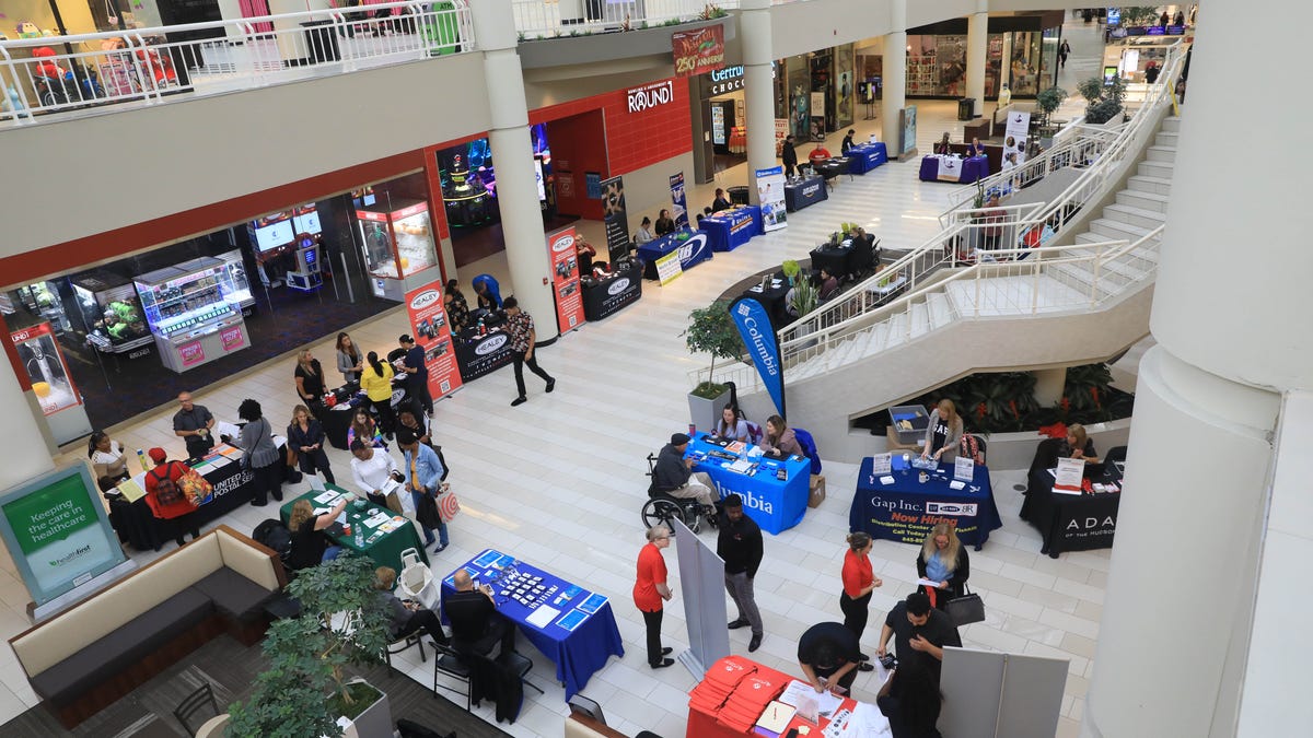 Job seekers and companies at a job fair held at the Crystal Run Galleria in Middletown on September 22, 2022. 