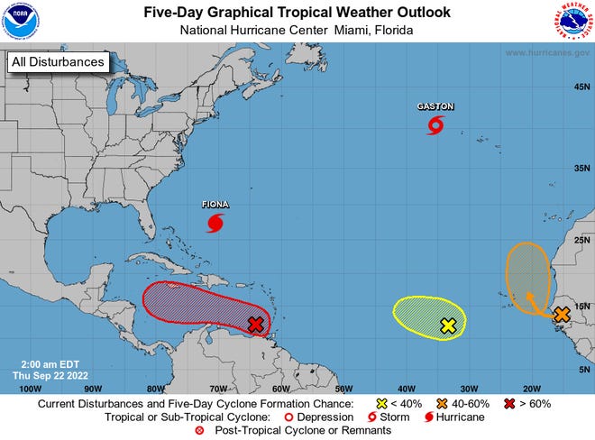 Tropische Aussichten für die nächsten fünf Tage im Atlantik ab Donnerstag, 22. September 2022, 5:00 Uhr erwartet.