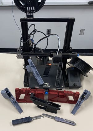 A 3D printer, pistol receivers and switchblade knives seized during a probation search at a Ventura residence.
