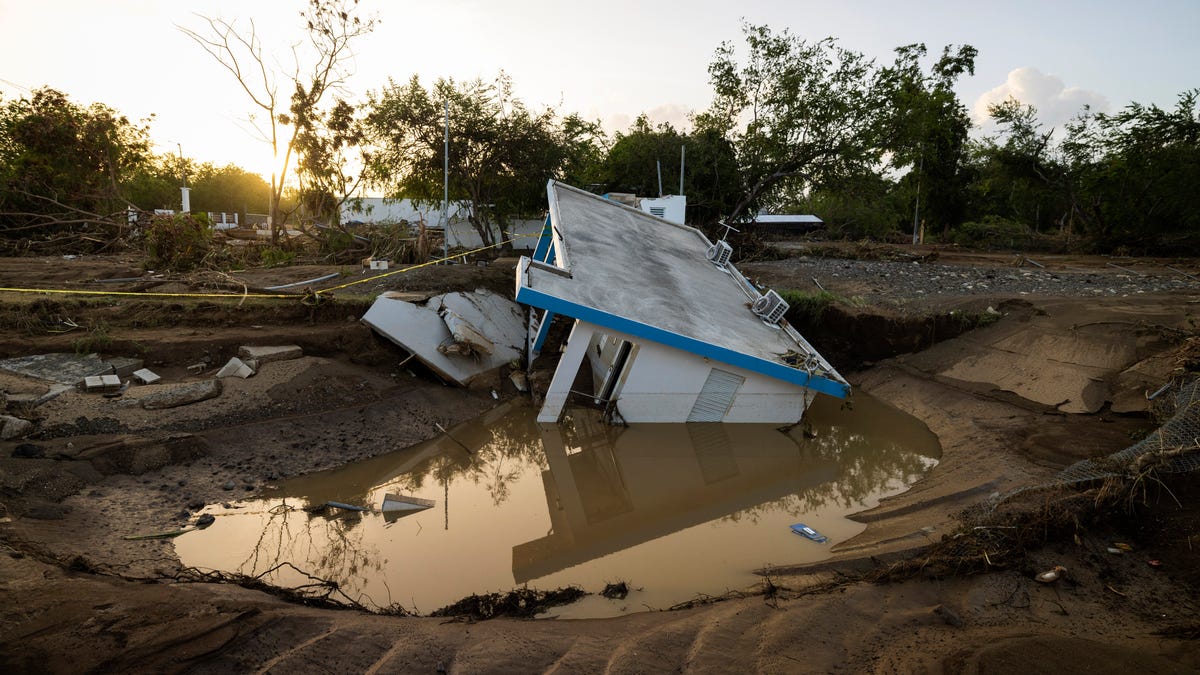 View of a house that was washed away by Hurricane Fiona at Villa Esperanza in Salinas, Puerto Rico, Wednesday, Sept. 21, 2022.
