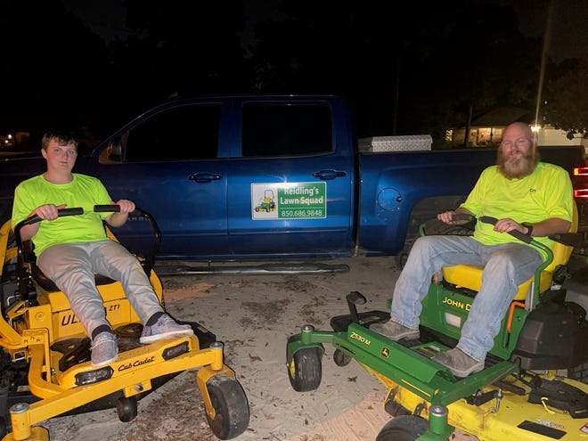 Dakota Reidling, left, launched the Milton lawn care business Reidling's Lawn Squad with help from his father, Jonathan.