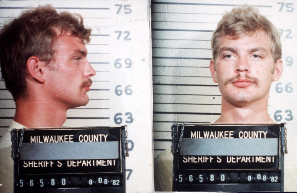 1982 Milwaukee county sheriff's department mugshot of serial killer Jeffrey Dahmer.