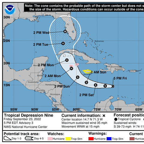 The forecast track of the storm shows it hitting t