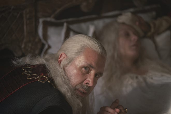 Paddy Considine as King Viserys and Sian Brooke as Queen Aemma in the season premiere of "House of the Dragon."