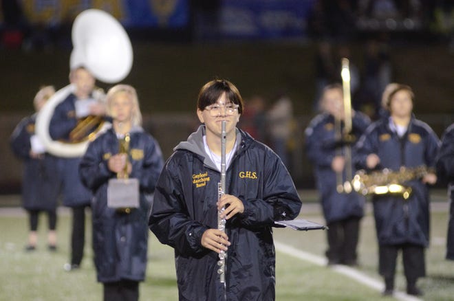 The Gaylord marching band performs during halftime of the Gaylord homecoming football game on Friday, September 23.