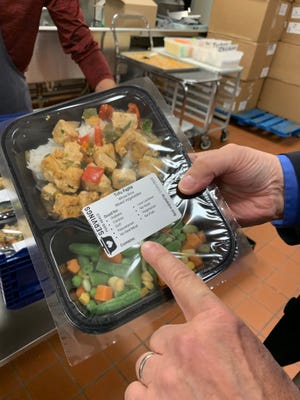 A typical Community Servings meal, labeled to show which diets it's appropriate for.