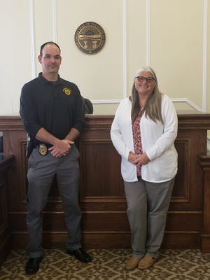 Probation Officer Travis Stevens and Multi-System Youth Coordinator Kim Charlton with the Guernsey County Juvenile Court are working with school district to teach students the dangers and consequences of drugs, alcohol, smoking, vaping, sexting, and bullying, among others.