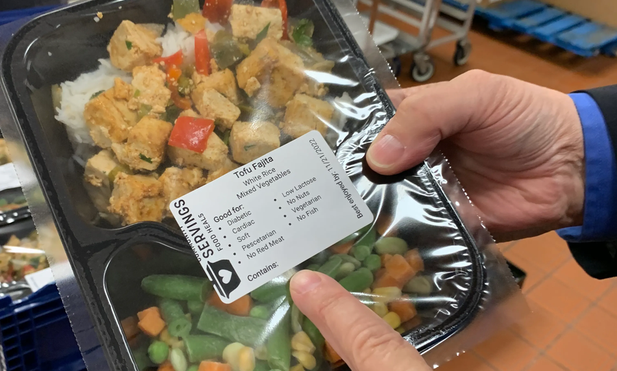 A typical Community Servings meal, labeled to show which diets it's appropriate for.