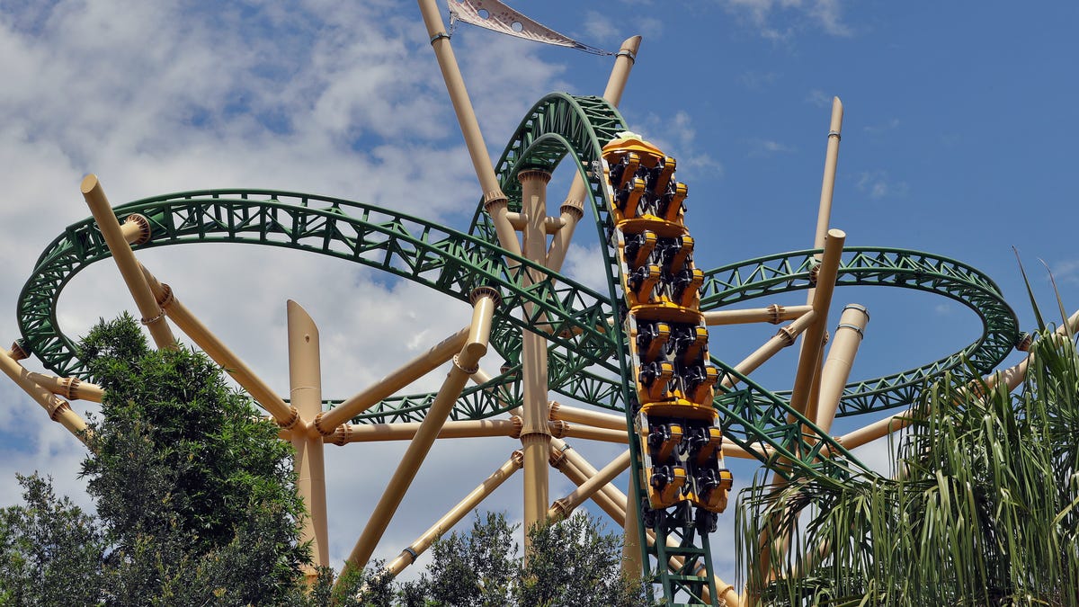 The Cheetah Hunt roller coaster runs without passengers at Busch Gardens Tampa Bay on June 10, 2020.