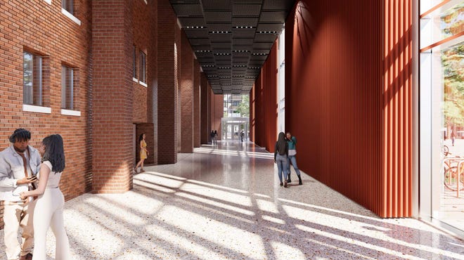 Preliminary artist's rendering of the Bell Auditorium's new lobby.