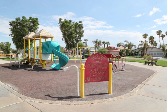 A playground for young children at Panorama Park in Cathedral City, Calif., Sept. 13, 2022. 
