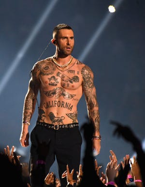 Adam Levine of Maroon 5 performs during the Pepsi Super Bowl LIII Halftime Show at Mercedes-Benz Stadium on February 3, 2019 in Atlanta.