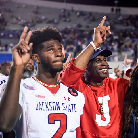 Jackson State's Shedeur Sanders and his father, Ti