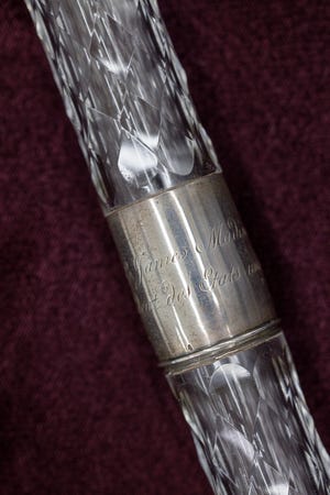 President James Madison's name is engraved on a rare crystal flute, manufactured in 1813.