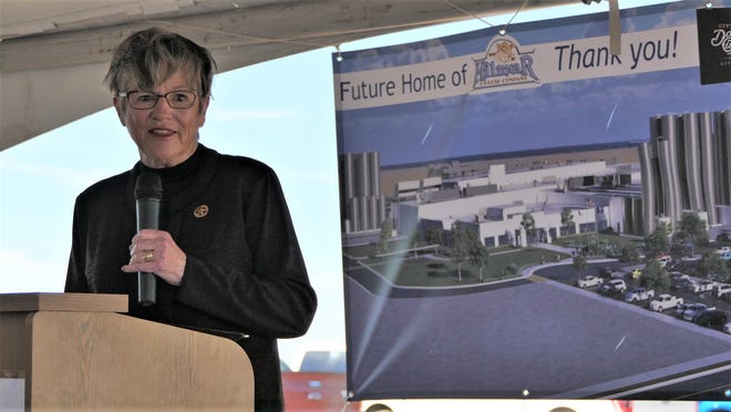 Gov. Laura Kelly speaks during Hilmar Cheese Co.'s breaking ground event Friday in Dodge City.