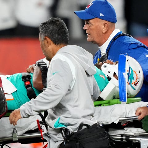 Miami Dolphins quarterback Tua Tagovailoa is taken