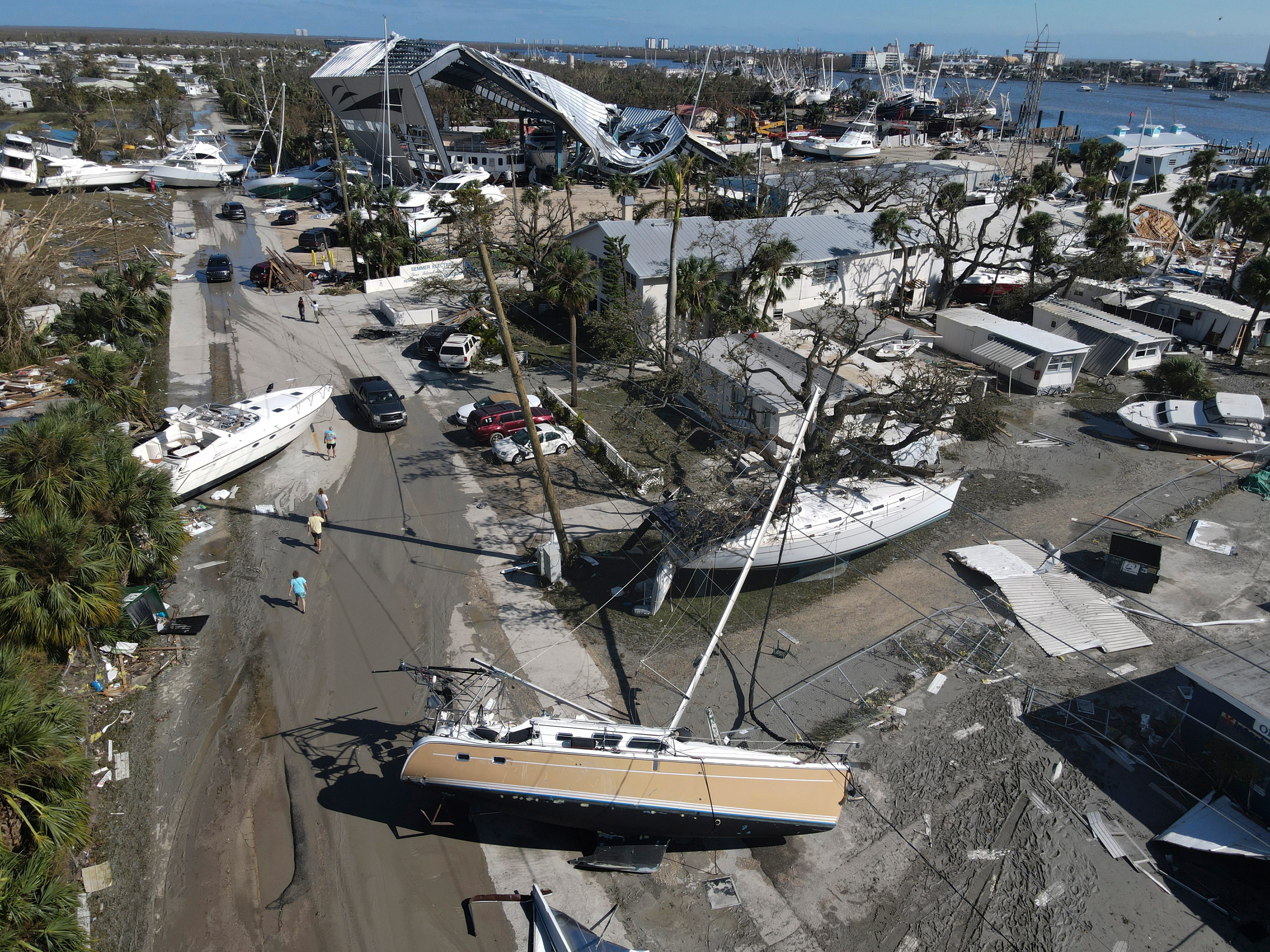 A drone photo captured the damage Hurricane Ian inflicted on San Carlos Island in Fort Myers Beach, Florida.