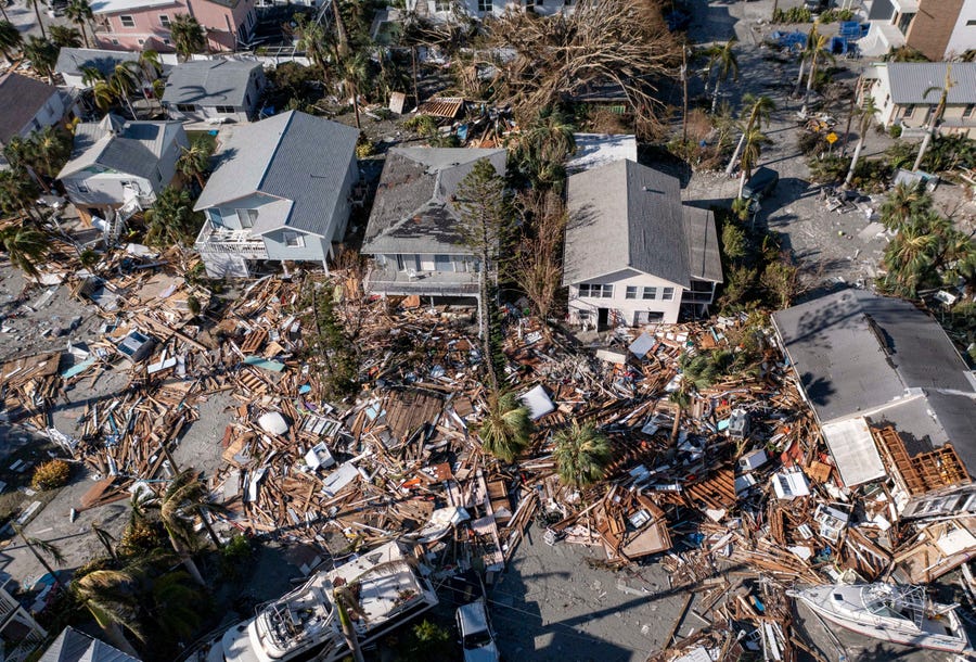 Damage to homes on Fort Myers Beach after Hurricane Ian on September 29 2022.