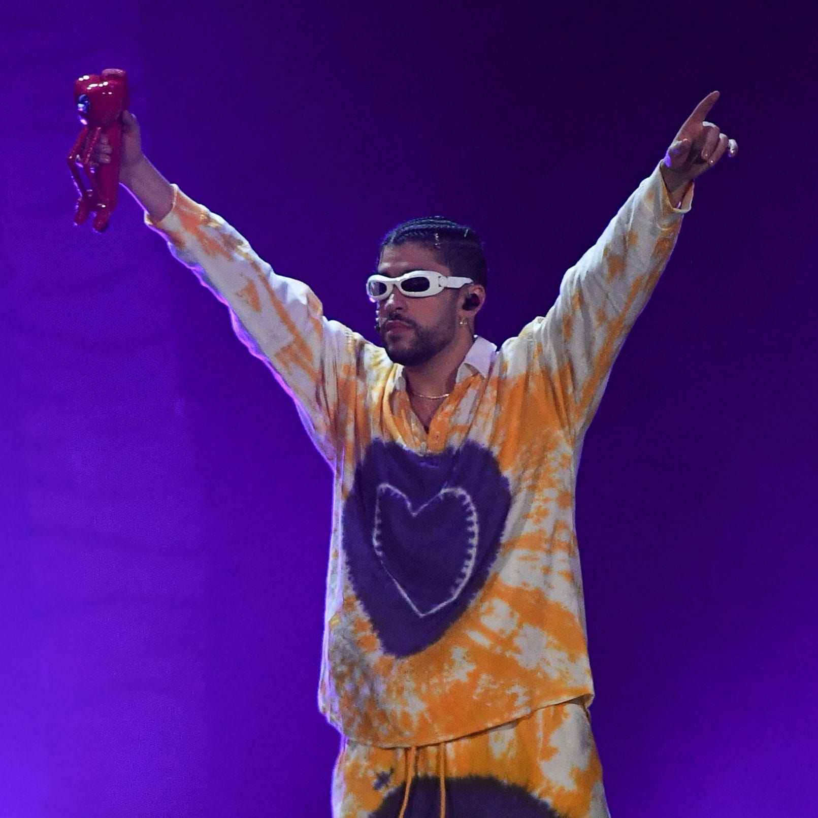 Puerto Rican singer Bad Bunny performs during "The World's Hottest Tour" at Sofi stadium in Inglewood, California, September 30, 2022. (Photo by VALERIE MACON / AFP) (Photo by VALERIE MACON/AFP via Getty Images) ORIG FILE ID: AFP_32KG6LG.jpg
