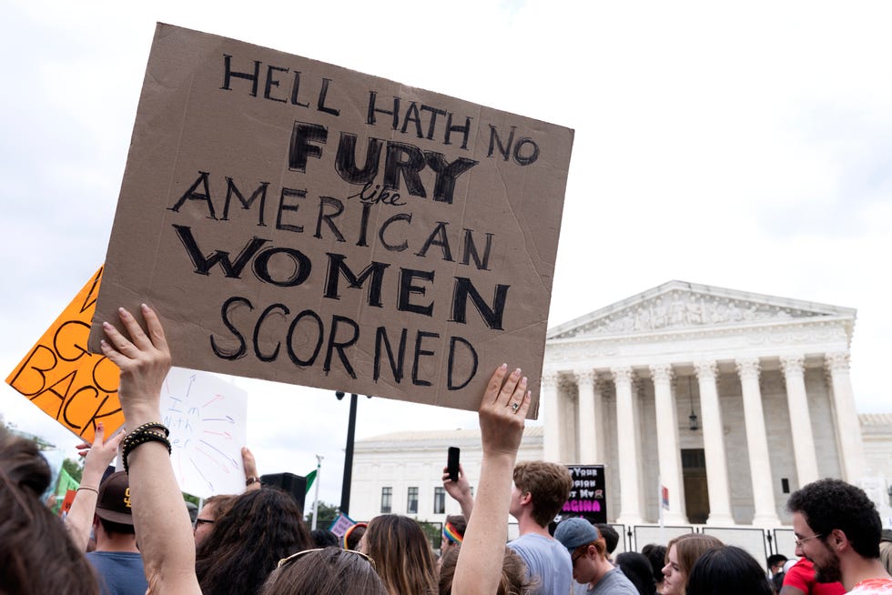 People protest following the Supreme Court's decision to overturn Roe v. Wade on June 24, 2022.