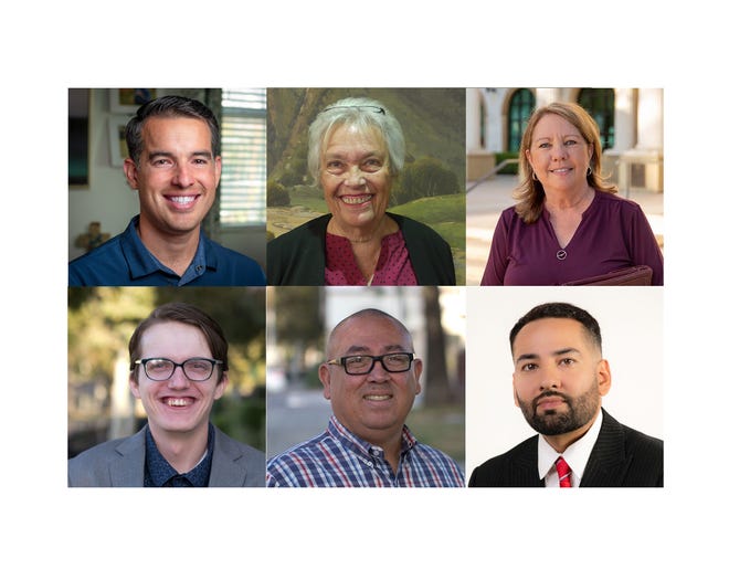From top left, Chris Gurrola and Lynn Edmonds are running to fill a half-term seat while Carrie Broggie, Zachary Lotshaw, Albert Mendez and Luis Rodriguez are running to fill two full-term seats on the Fillmore City Council in the November election.