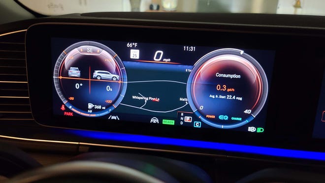 The digital instrument display in the Mercedes GLS SUV.