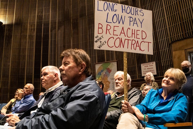 Protetesters attend a "Delaware MedicareDisAdvantage Plan for State Retirees" protest against changes to their health care plan at the Louis L. Redding City County Building in downtown Wilmington, Tuesday, Oct. 4, 2022. A new state sponsored plan entitled Medicare Advantage would replace the original Medicate plus supplemental plans.