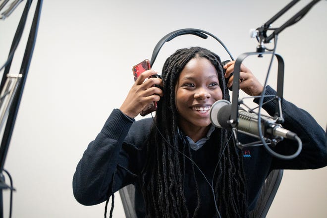 Oct 4, 2022; Columbus, OH, USA;  Penda Seydy, 17, a  Senior at Cristo Rey High School and Black Girl Rising, Inc  Think Tank Organizer.