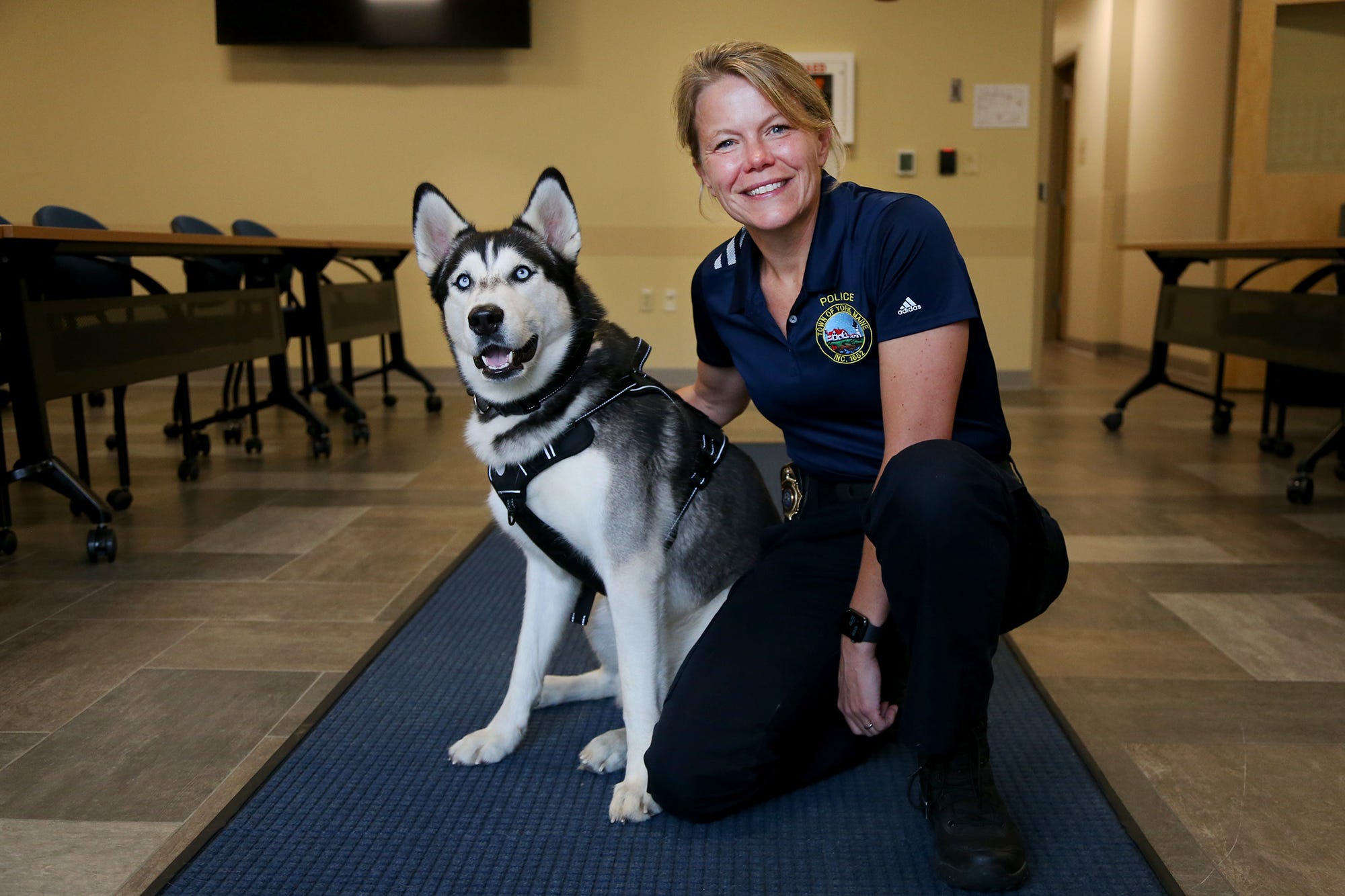York police comfort dog Yukon's handler is detective Jamie Robie, seen Wednesday, Oct. 5, 2022.