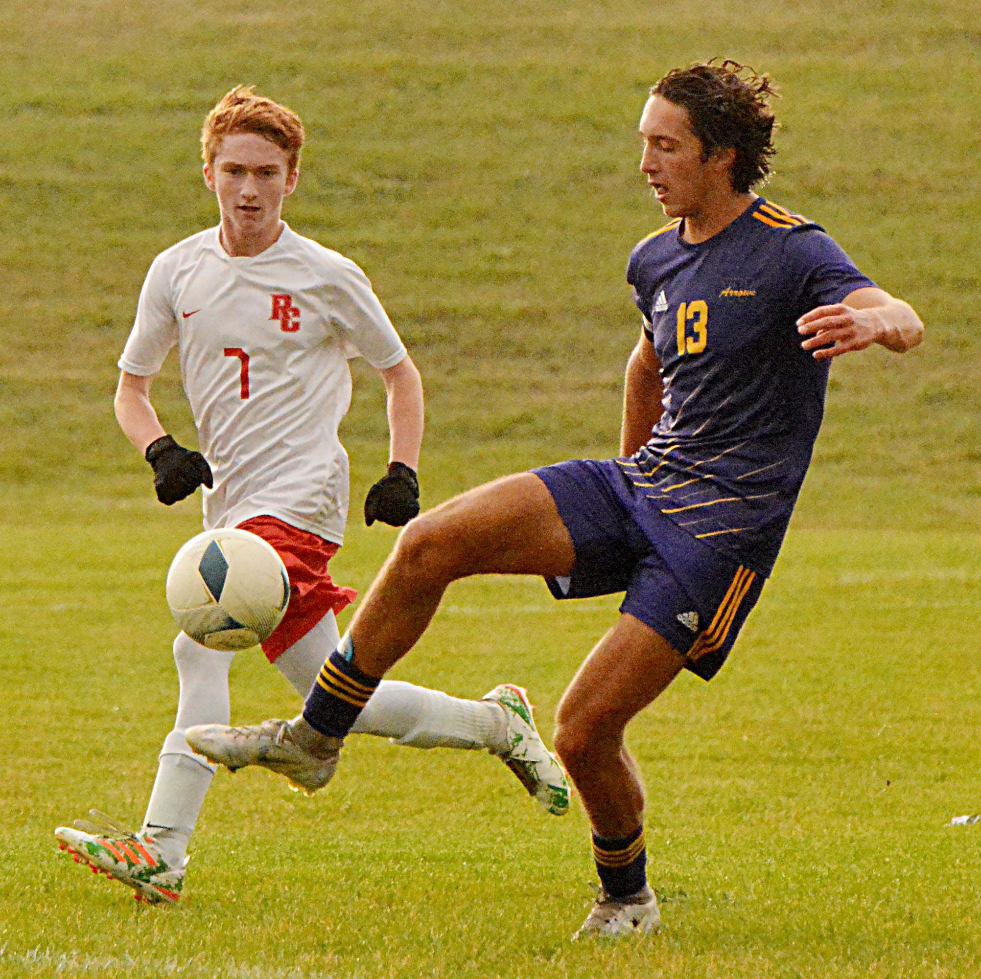 Watertown's Jaxson Fiechtner controls the ball against Rapid City Central's Kaden Sullivan during their first-round match in the state Class AA boys soccer playoffs on Tuesday, Oct. 4, 2022 at the ANZA Soccer Complex. Watertown won 4-1.