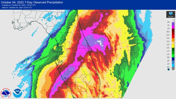 This NOAA image shows Hurricane Ian's swath of rai