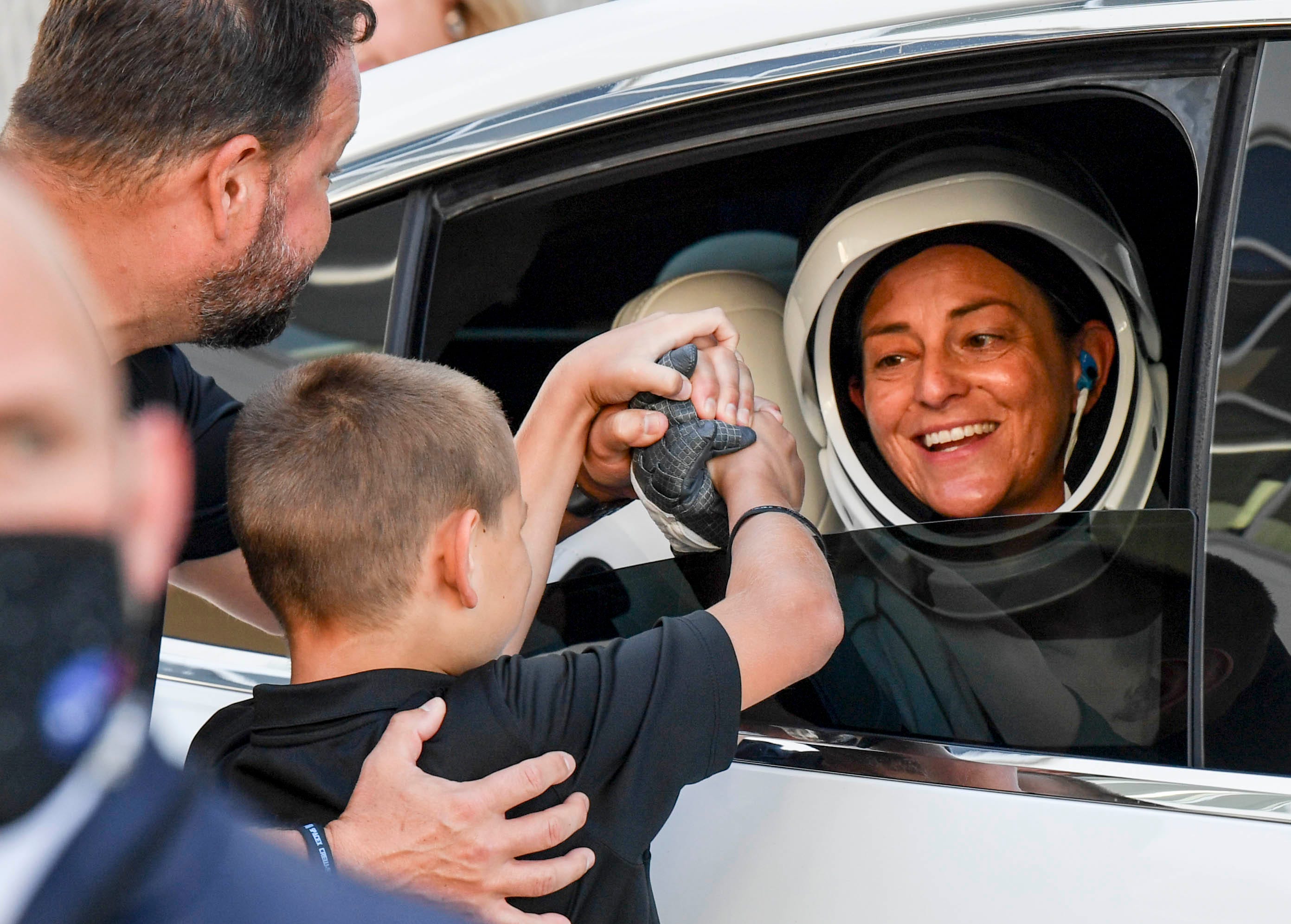 Crew-5 member Nicole Mann says goodbye as she and the other astronauts head for the launch pad for their trip to the International Space Station Wednesday, October 5, 2022.