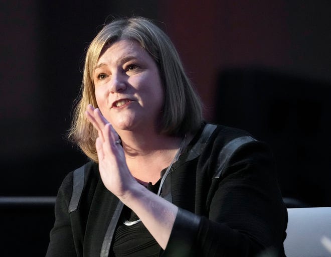 Nan Whaley spoke during a forum presented by Vote for Ohio Kids on Thursday at the Greater Columbus Convention Center. Barbara Perenic/Columbus Dispatch