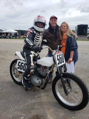 Dave Aldana on No. 560, a national champion motorcycle racer, competed over the weekend at the Ohio Flat Track Sports Center in Harpster.